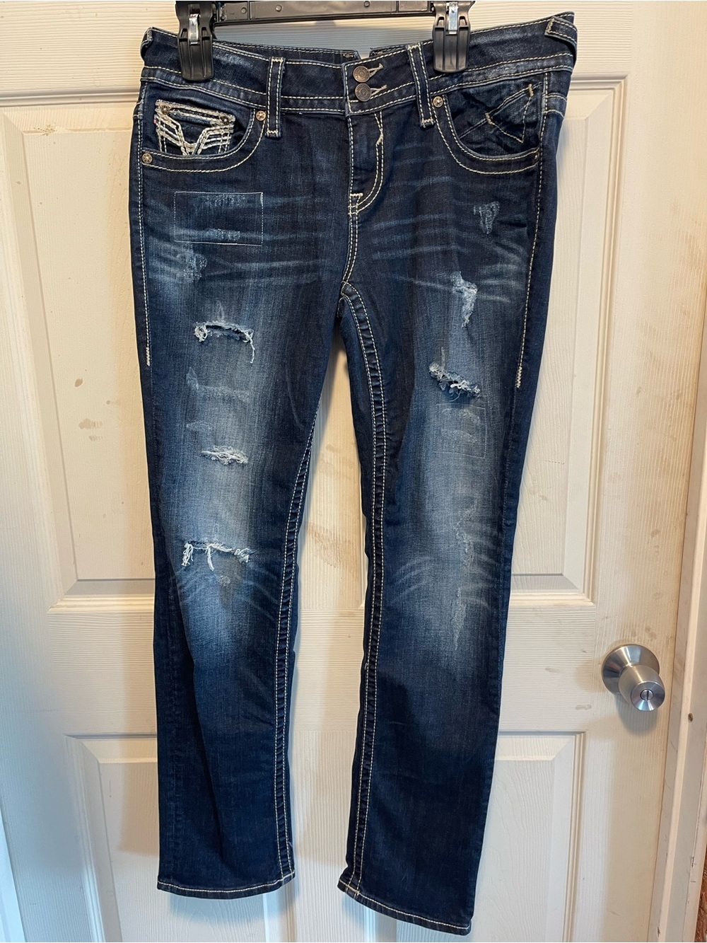 Vigoss Dark Blue Straight Leg Distressed Jeans